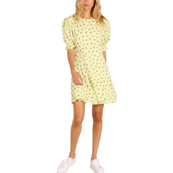 Faithfull The Brand Florence Mini Dress Luda Lime Floral - Picture 1 of 9